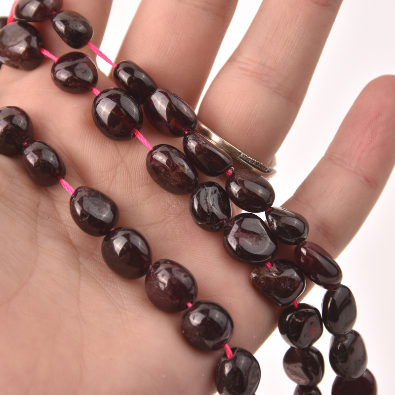 Dark Red Garnet Oval Pebble Half Strand, 8-10mm Gemstone Beads, 8" long gem0828
