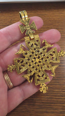 1 Large Gold Cross Pendants Greek Orthodox Maltese Cross, Filigree, Swivel Bail, 3.5" chs7482