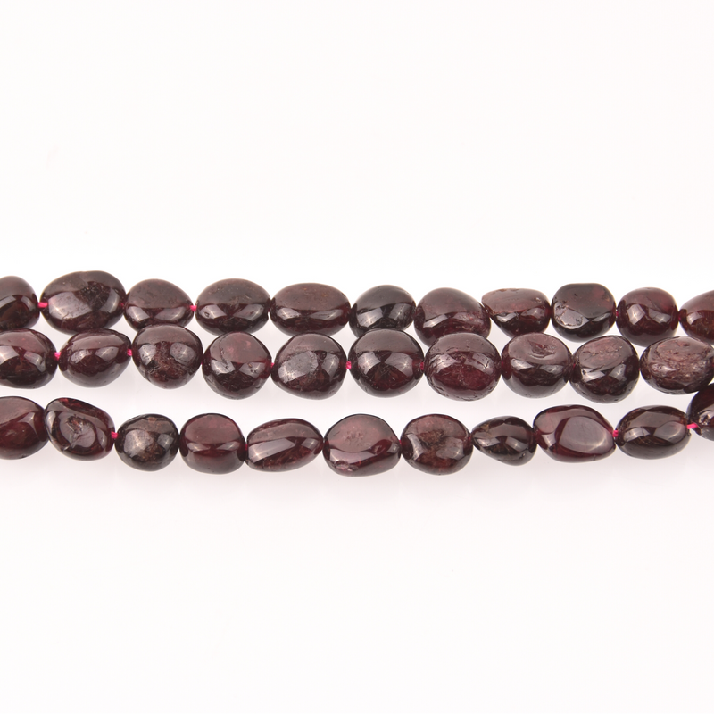 Dark Red Garnet Oval Pebble Half Strand, 8-10mm Gemstone Beads, 8" long gem0828