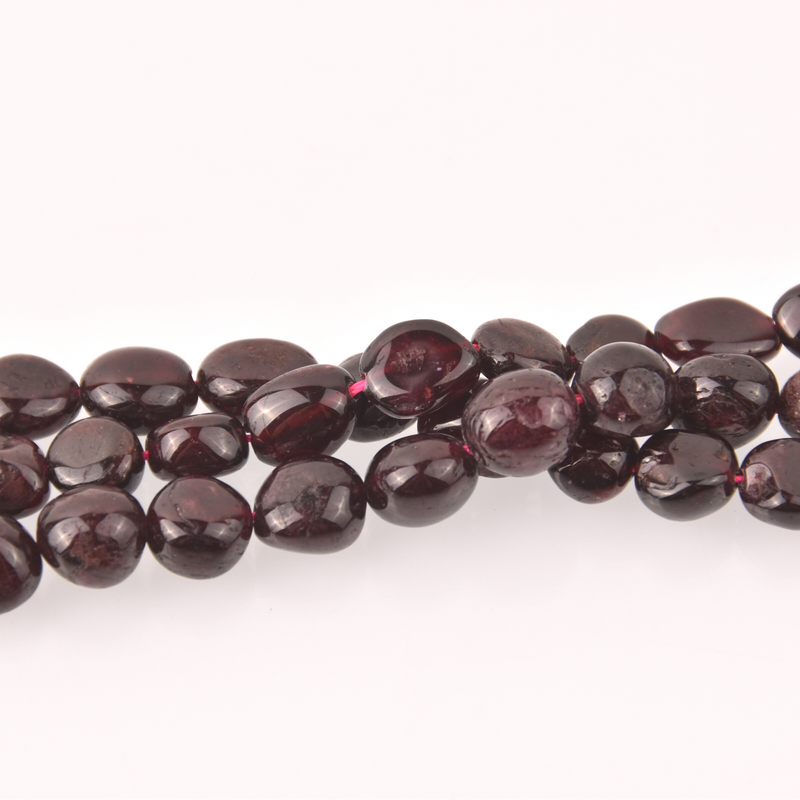 Dark Red Garnet Oval Pebble Half Strand, 8-10mm Gemstone Beads, 8" long gem0828