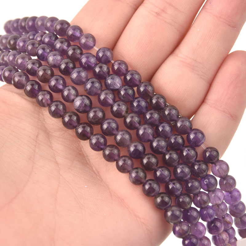 Purple Amethyst Half Strand, 6mm Polished Round Gemstone Beads, 8" long gem0819