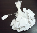 500 White Jewelry Tags, Price Tags, Paper Cardstock with White Cotton String, 7/8" x 1/2", bag0094