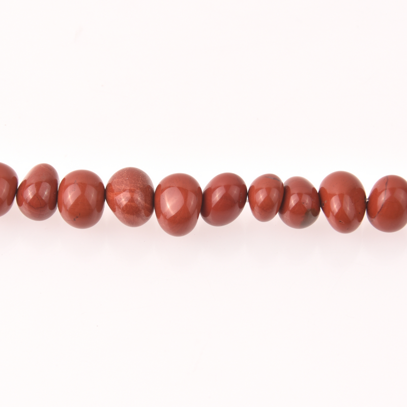 Red Jasper Half Strand, 12x8mm Pebble Gemstone Beads, 8" long gem0824