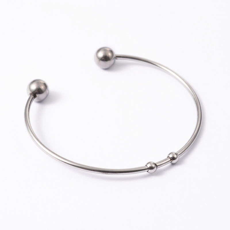 2 Silver Stainless Steel Cuff Bracelet Blanks, Ball Bangle Charm Bracelets, thick 15 gauge, 2-3/8" diameter, fits about 7" wrist, fin0656