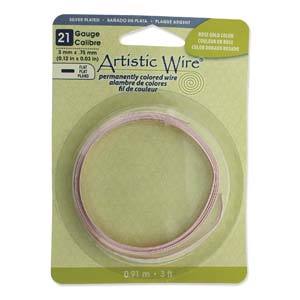 Rose Gold Flat Craft Wire, 21 gauge, 1/8" Dead Soft Copper Base, wir0253