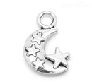 10 Silver Tone Pewter MOON and STARS Charm chs0183