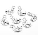 10 Silver Tone Pewter MOON and STARS Charm chs0183