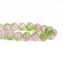 10mm PINK and GREEN Pastel Crackle Glass Round Beads, 32 inch strand . about 82 beads, bgl1540