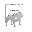 2 Stainless Steel BULLDOG Charm Pendants, Dog Shape Charms, Design Metal Stamping Blanks 28x27mm, 15 gauge, chs2473