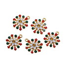 5 RED and GREEN POINSETTIA Flower Christmas Charms or Pendants, Snowflake, Gold Plated with enamel, 7/8", chg0432