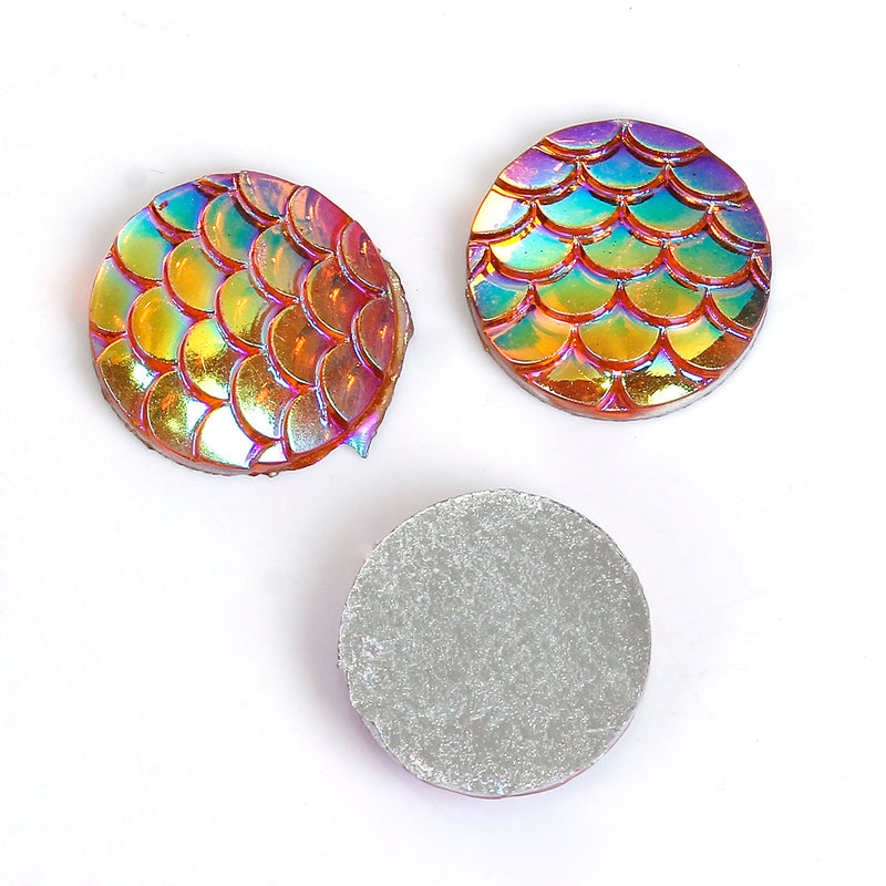 12mm MERMAID FISH Scale Cabochons, Round Resin Metallic, Peach AB iridescent, 10 pieces, 1/2", cab0499a