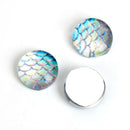 10 MERMAID Fish Scales Glass Dome Cabochons, Iridescent White, Round Glass Dome Seals Cabochons, 10mm  (about 3/8" diameter),  cab0513