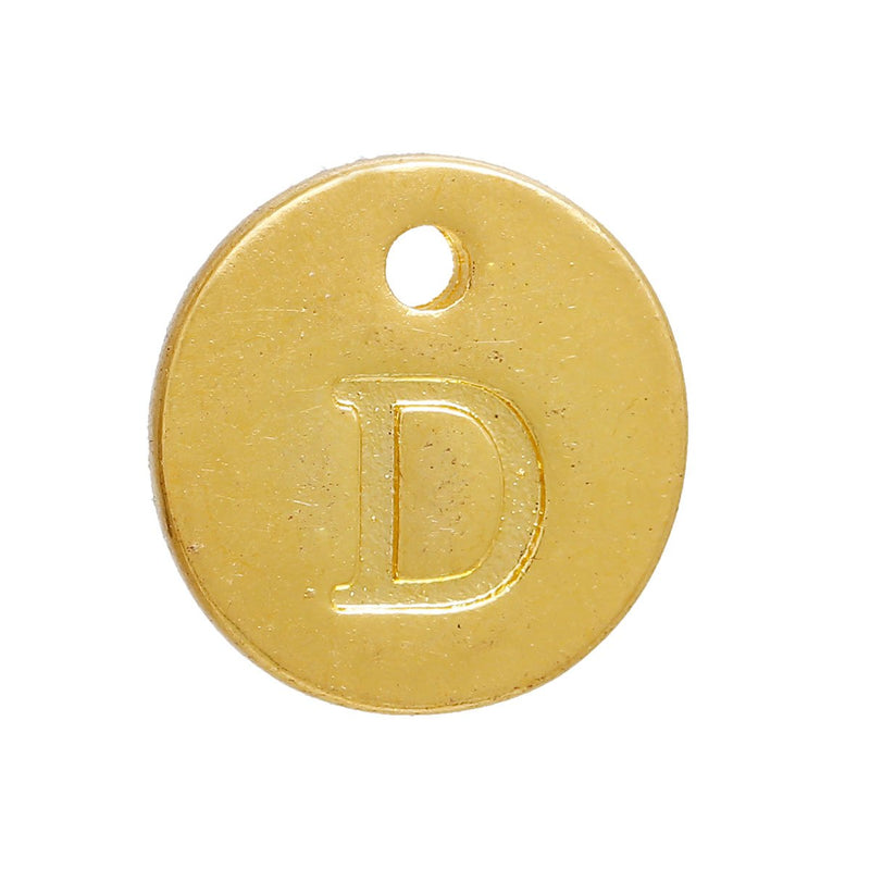 10 Letter D Alphabet Charms Gold Plated Monogram, double sided round disc letter charms, dot charms, 12mm, (1/2"), chs5061