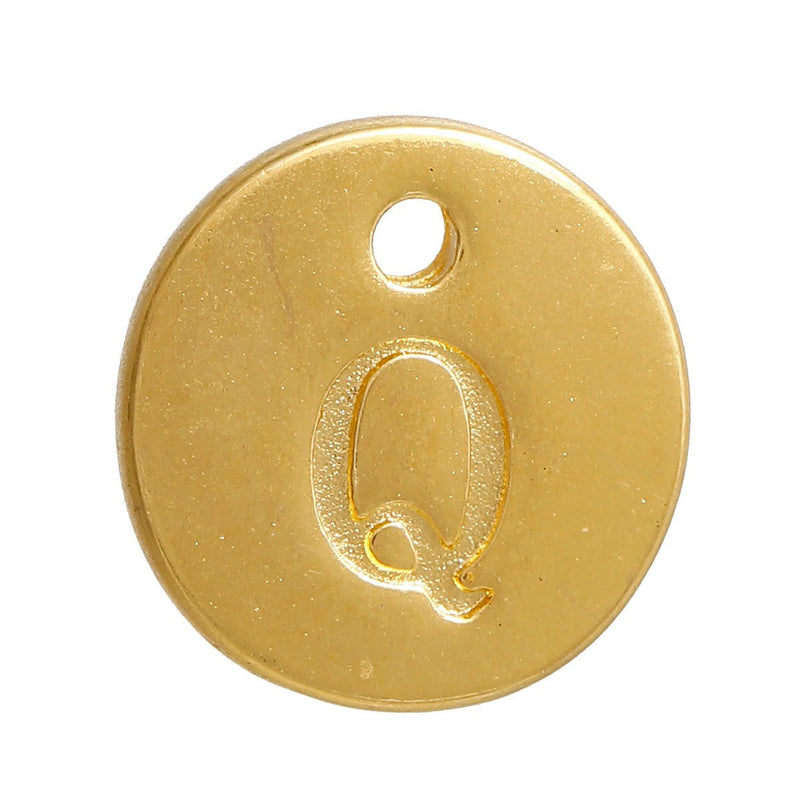 10 Letter Q Alphabet Charms Gold Plated Monogram, double sided round disc letter charms, dot charms, 12mm, (1/2"), chs5062