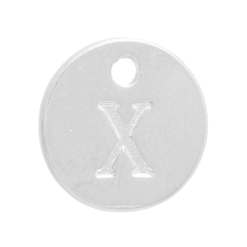 10 Letter X Alphabet Charms Silver Plated Monogram, double sided round disc letter charms, dot charms, 12mm, (1/2"), chs5060