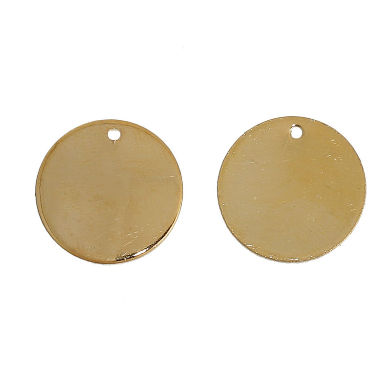 10 GOLD Plated Metal Stamping Blank Charm Pendant, round circle disc, 15mm wide (5/8"), very thick gauge, msb0363