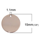 10 ROSE GOLD Blanks, Metal Stamping Blanks Charms, round circle disc, 15mm wide (5/8"), 16 gauge, msb0355