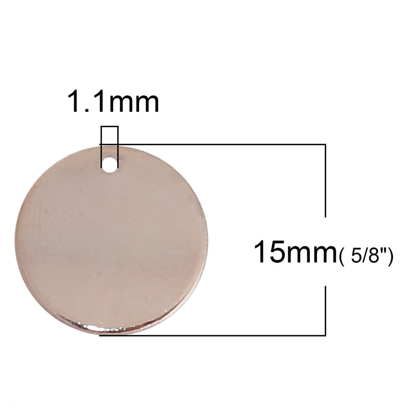 10 ROSE GOLD Blanks, Metal Stamping Blanks Charms, round circle disc, 15mm wide (5/8"), 16 gauge, msb0355
