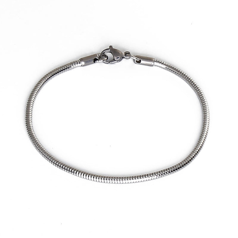 4 Stainless Steel Snake Chain Bracelets with Lobster Clasp, Fits European Style Beads, 18.5cm, 7-3/8" long, add your own beads, fch0516