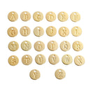 26 Gold Letter Alphabet Charms, 1 of Each Letter, Gold Plated Monogram, double sided round disc charms, dot charms, 12mm, (1/2"), chs3302