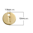26 Gold Letter Alphabet Charms, 1 of Each Letter, Gold Plated Monogram, double sided round disc charms, dot charms, 12mm, (1/2"), chs3302