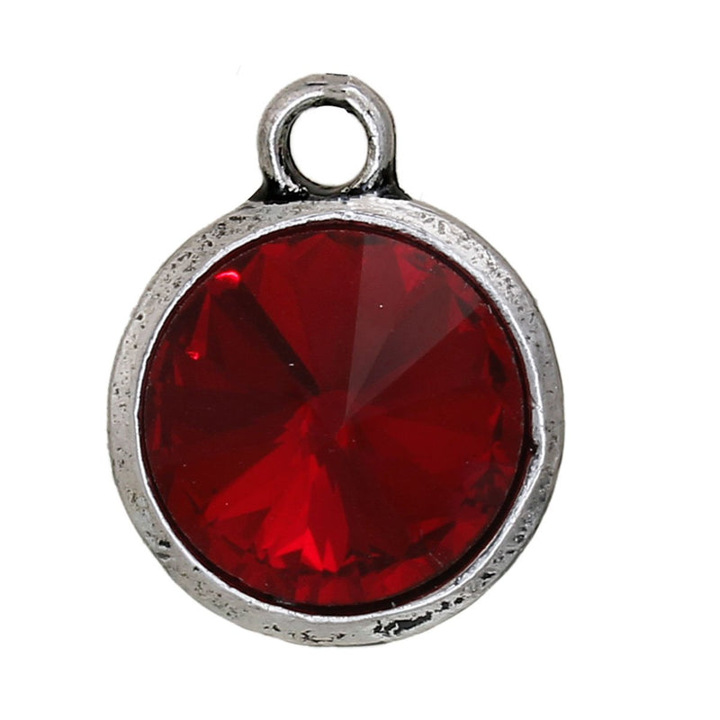 2 Dark Ruby Red Siam Rivoli Charms, Crystal Glass in Silver Bezel, 21x17mm, chs2693