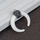 WHITE Double Horn Pendant, Crescent Horn, White Horns, Pavé Pendant, Upside Down Moon, 38mm (1-1/2"), chs3111