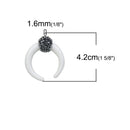 WHITE Double Horn Pendant, Crescent Horn, White Horns, Pavé Pendant, Upside Down Moon, 38mm (1-1/2"), chs3111