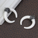 WHITE Double Horn Pendant, Crescent Horn, White Horns, Pavé Pendant, Upside Down Moon, 38mm (1-1/2"), chs3111