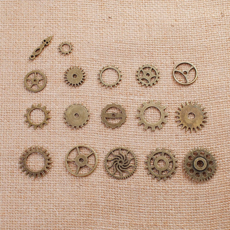 17 STEAMPUNK GEAR COG Charms, Bronze Gear Charms, Mixed Set faux watch parts, mixed styles and sizes, 12mm to 26mm, chb0497