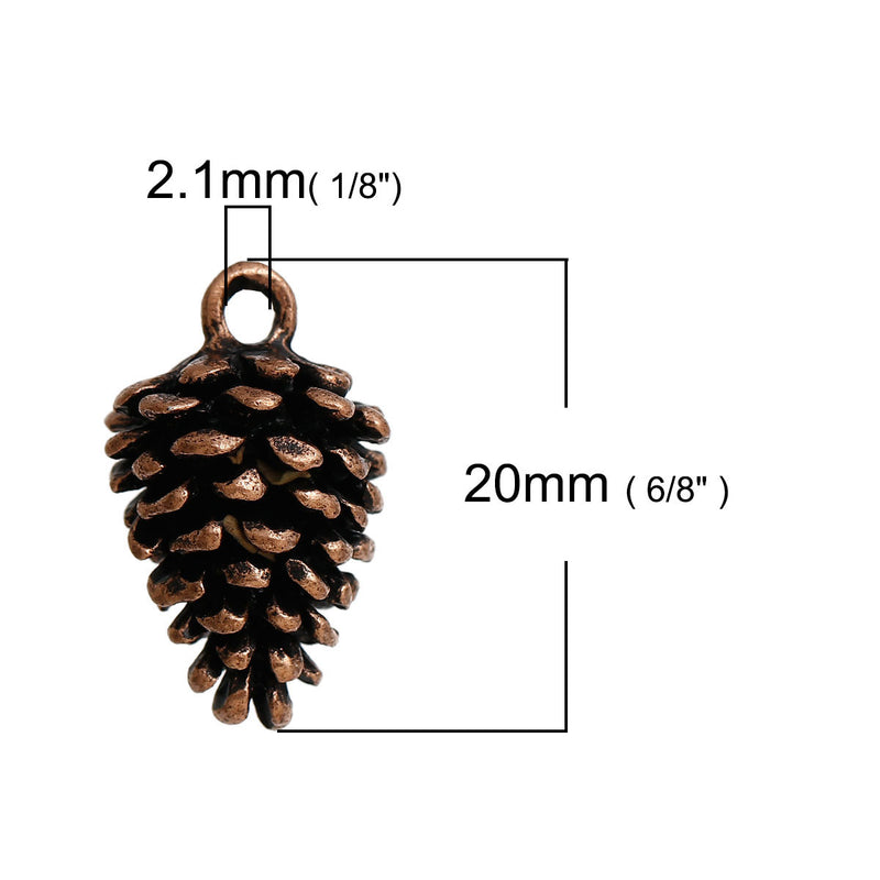 10 PINE CONE Copper Charm Pendants, Pinecones, Evergreen Pine Tree, 20x12mm, chc0072