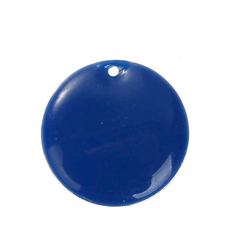 5 BLUE Enamel Dot Charms, Silver Round Circle Sequin Charms, double sided, 20mm (3/4"), chs3497