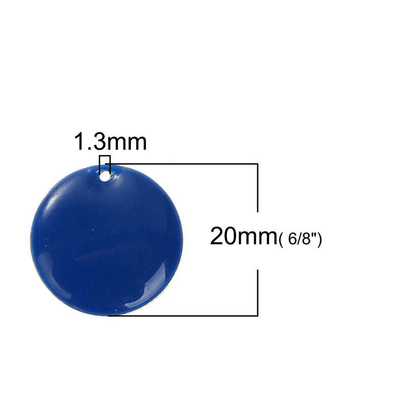 5 BLUE Enamel Dot Charms, Silver Round Circle Sequin Charms, double sided, 20mm (3/4"), chs3497