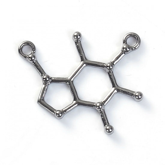 5 CAFFEINE Molecule Chemistry Charms Gunmetal 27x23mm, chs8056