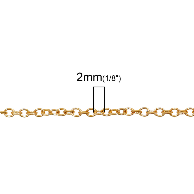 1 yard (3 feet) of GOLD STAINLESS STEEL Cable Link Chain, fine chain, thin chain, oval soldered links are 2mm x 1.6mm  fch0634a