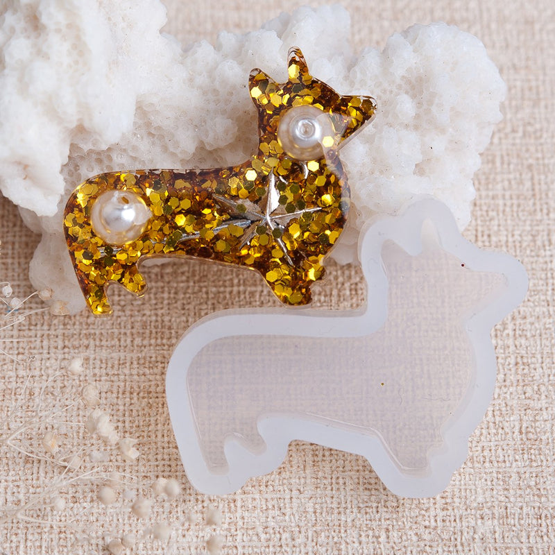 Corgi DOG RESIN MOLD, Silicone Mold to make shape 1-3/8" long, cabochons, tol0843