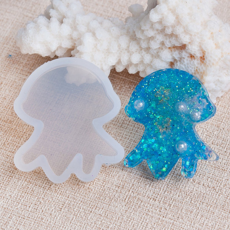 JELLYFISH RESIN MOLD, Silicone Mold to make shape 1-1/4" long, cabochons, beach charms, jellyfish pendants, reusable, tol0836