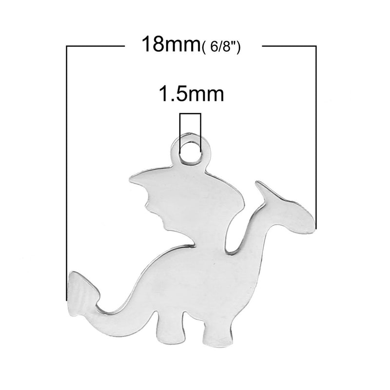 2 Stainless Steel DRAGON Charms, Design Metal Stamping Blanks 18x16mm, 15 gauge, chs3099