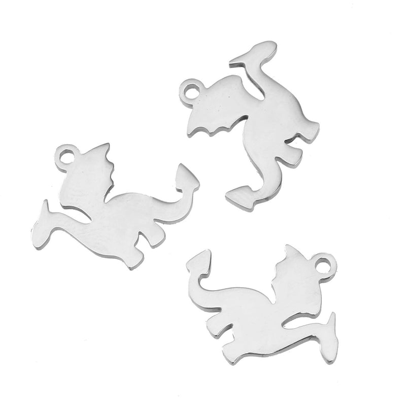 2 Stainless Steel DRAGON Charms, Design Metal Stamping Blanks 18x16mm, 15 gauge, chs3099