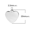 5 Silver Stainless Steel HEART Stamping Blanks, Jewelry Tags, Pendants, 20mm, 16 gauge, msb0453