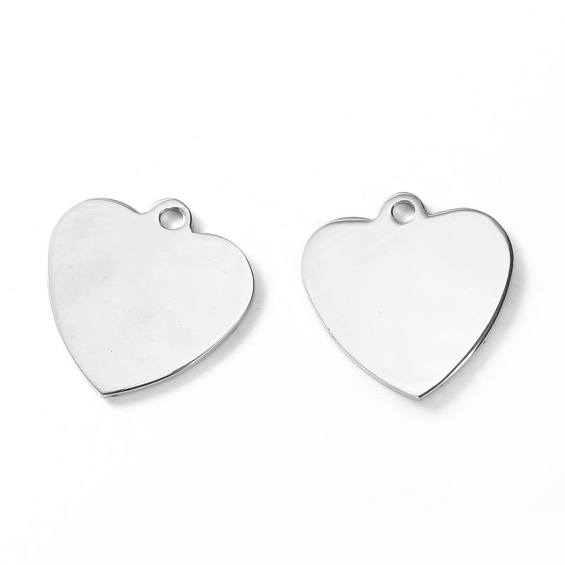 5 Silver Stainless Steel HEART Stamping Blanks, Jewelry Tags, Pendants, 20mm, 16 gauge, msb0453