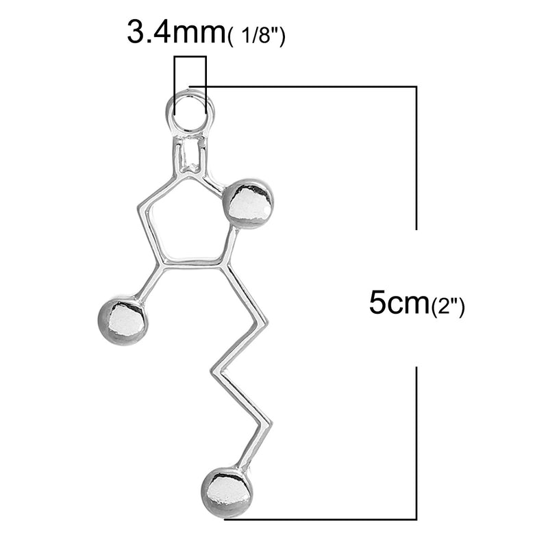 5 WHISKEY Molecule Chemistry Charms, WHISKY Silver Tone Charm Pendants, Science Charms, 50x20mm, chs3496