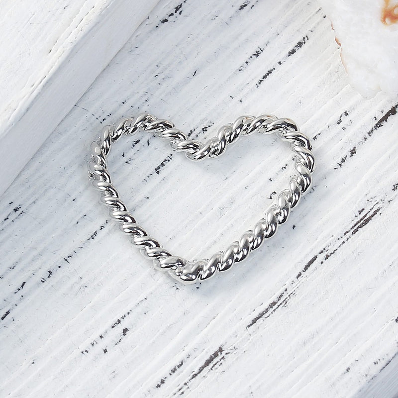 10 Heart Charms, Silver Rope Heart Charms, OPEN HEART Charm Connector Links, 21x17mm, chs3065