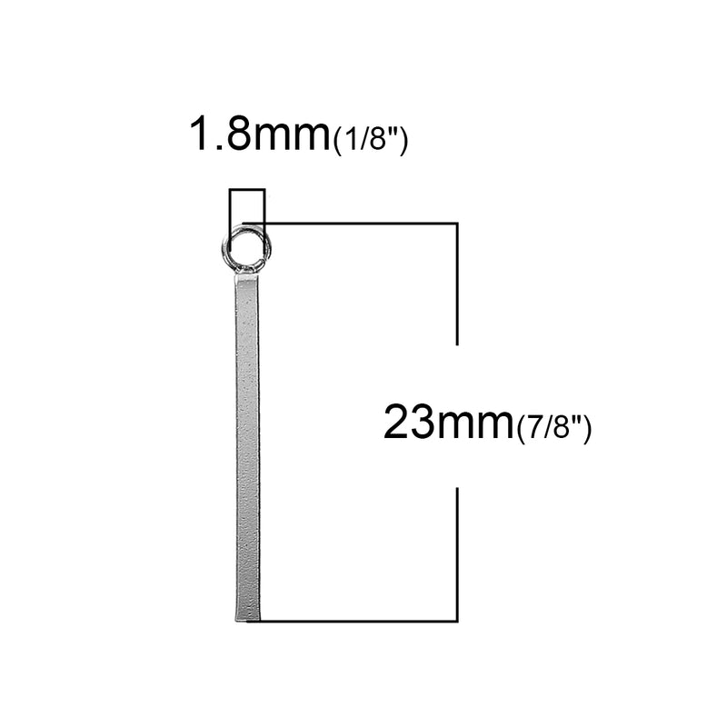 10 Stainless Steel Stick Charms, Skinny Silver Bar Charm Pendants, Square Bar Pendants, 23x3mm (7/8" long), chs3261