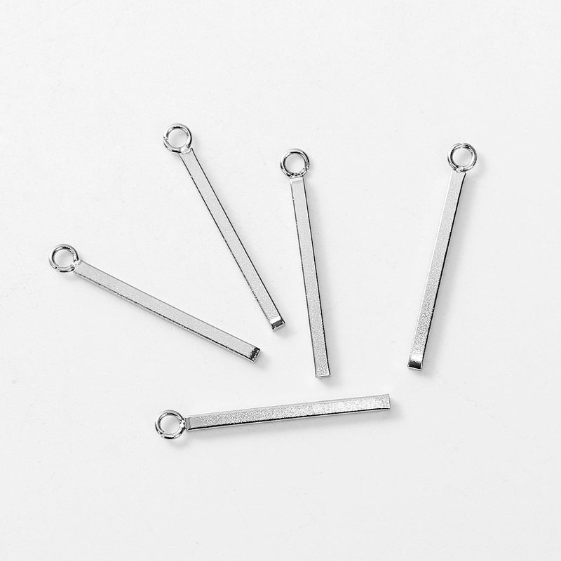 10 Stainless Steel Stick Charms, Skinny Silver Bar Charm Pendants, Square Bar Pendants, 23x3mm (7/8" long), chs3261