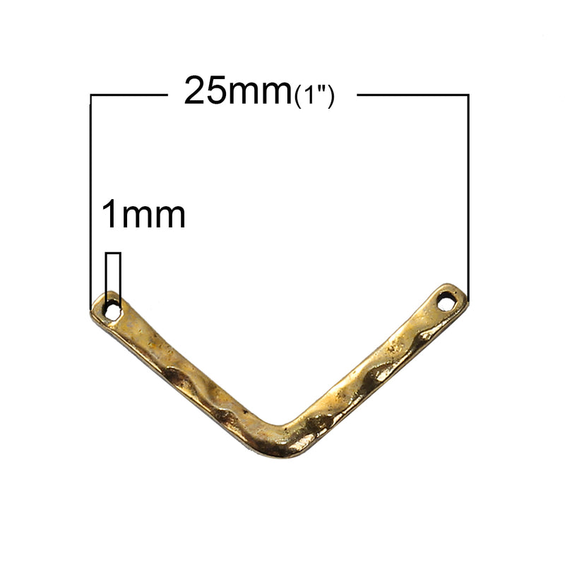 10 Chevron Metal Bar Connectors, Gold Metal, Hammered Metal, 25mm across, chs3278