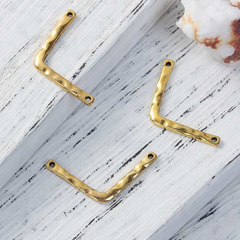 10 Chevron Metal Bar Connectors, Gold Metal, Hammered Metal, 25mm across, chs3278