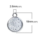 5 Silver Faux Druzy Charms, SILVER SPARKLE Resin Druzy, double sided charms, 18x15mm, chs3222