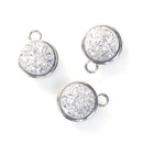 5 Silver Faux Druzy Charms, SILVER SPARKLE Resin Druzy, double sided charms, 18x15mm, chs3222