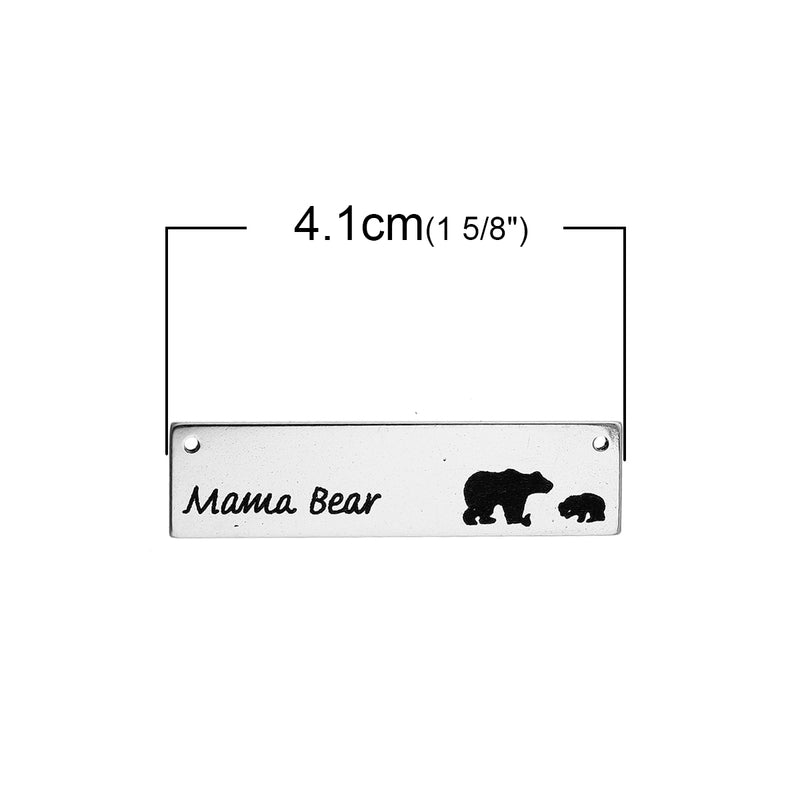 5 MAMA BEAR Charms, Stainless Steel Bar Charms, Rectangle Bar Pendant 40x10mm (1-5/8" long) chs3112